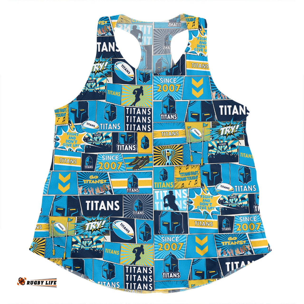 Gold Coast Titans Women Racerback Singlet - Team Of Us Die Hard Fan Supporters Comic Style Women Racerback Singlet