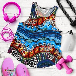 Australia Women Racerback Tank - Aboriginal Inspired Lizard Dot Painting Blue Wave