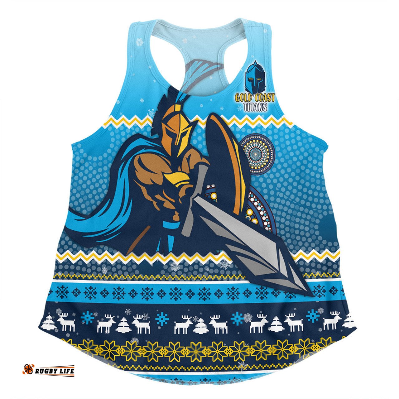 Gold Coast Titans Christmas Custom Women Racerback Singlet - Ugly Xmas And Aboriginal Patterns For Die Hard Fan Women Racerback Singlet