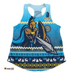 Gold Coast Titans Christmas Custom Women Racerback Singlet - Ugly Xmas And Aboriginal Patterns For Die Hard Fan Women Racerback Singlet