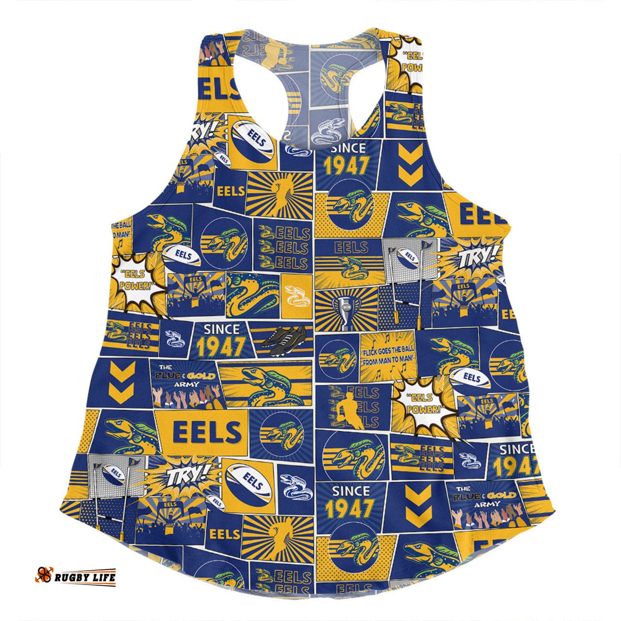 Parramatta Eels Women Racerback Singlet - Team Of Us Die Hard Fan Supporters Comic Style Women Racerback Singlet