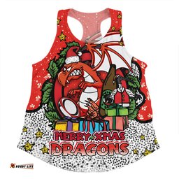 St. George Illawarra Dragons Christmas Custom Women Racerback Singlet - Merry Christmas Our Beloved Team With Aboriginal Dot Art Pattern Women Racerback Singlet