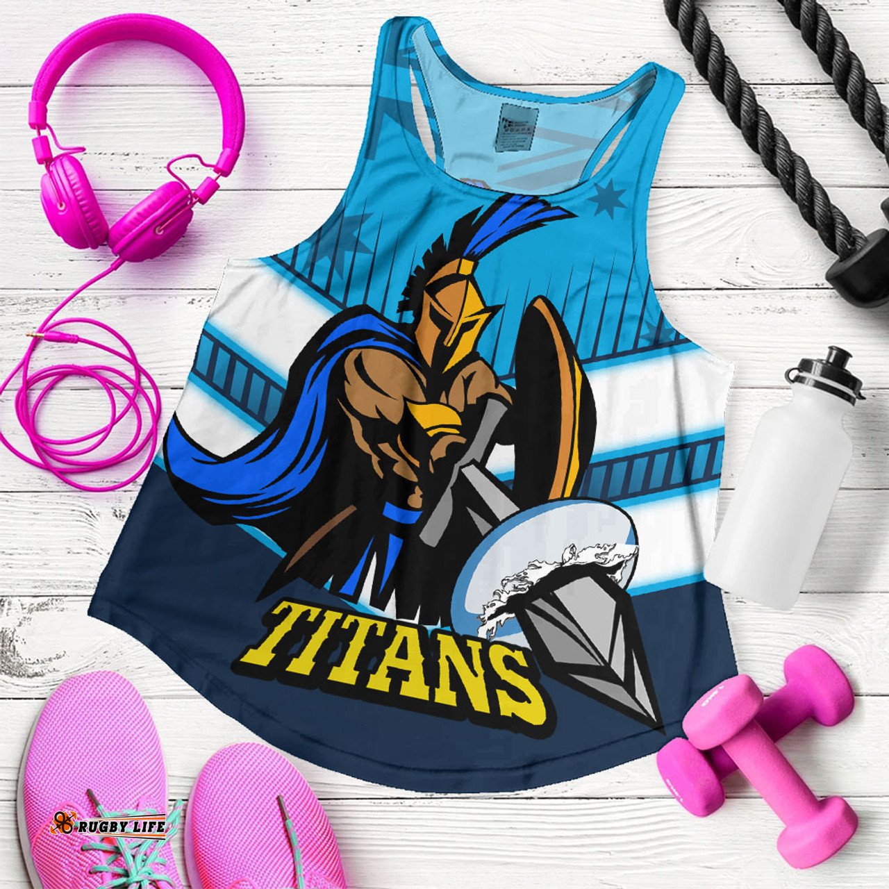 Gold Coast Titans Women's Racerback Tank - Gold Coast Titans Mascot With Australia Flag