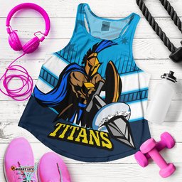 Gold Coast Titans Women's Racerback Tank - Gold Coast Titans Mascot With Australia Flag