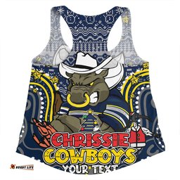 North Queensland Cowboys Christmas Custom Women Racerback Singlet - Christmas Knit Patterns Vintage Jersey Ugly Women Racerback Singlet