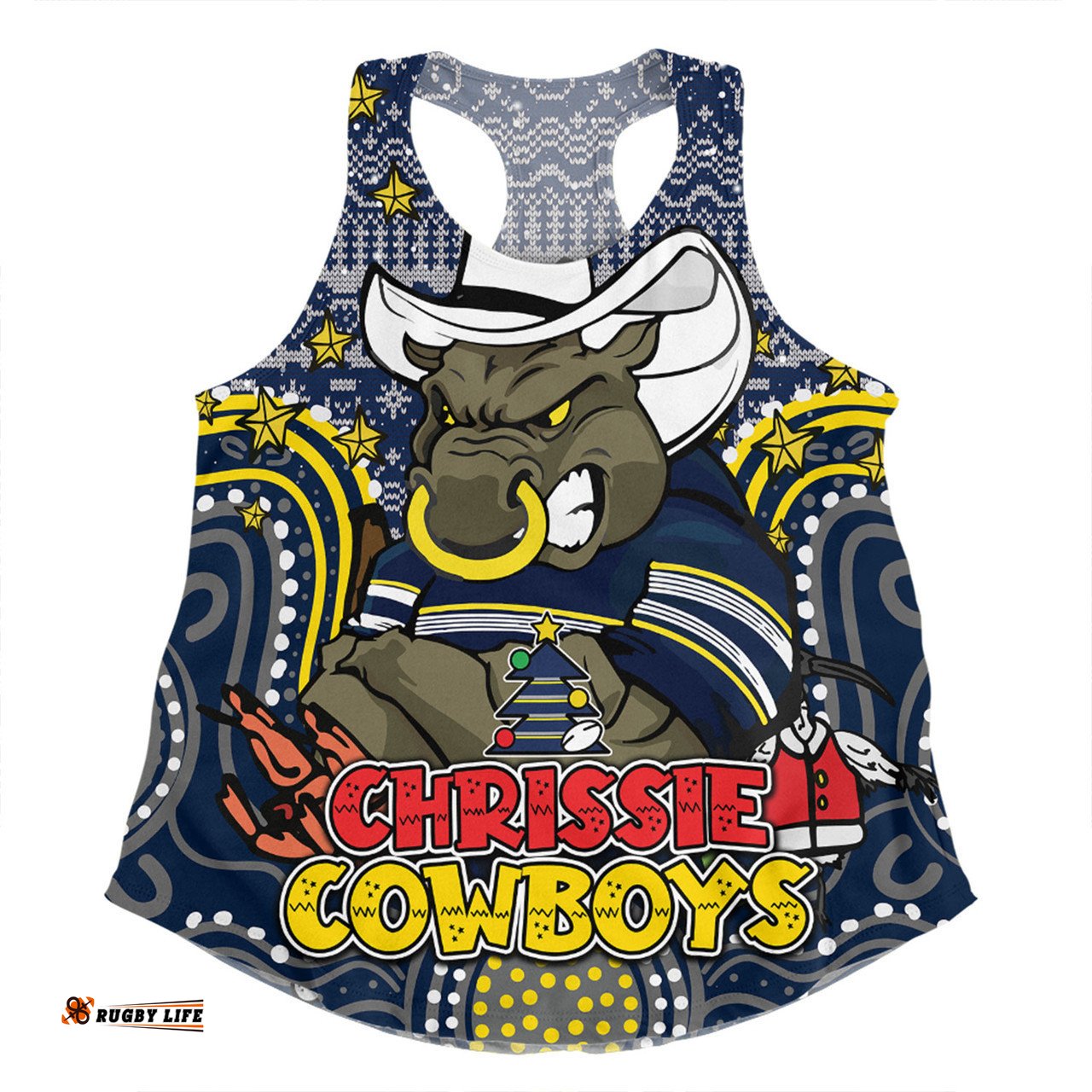 North Queensland Cowboys Christmas Custom Women Racerback Singlet - Christmas Knit Patterns Vintage Jersey Ugly Women Racerback Singlet