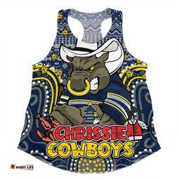 North Queensland Cowboys Christmas Custom Women Racerback Singlet - Christmas Knit Patterns Vintage Jersey Ugly Women Racerback Singlet