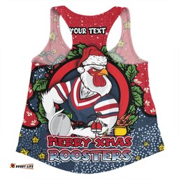 Sydney Roosters Christmas Custom Women Racerback Singlet - Merry Christmas Our Beloved Team With Aboriginal Dot Art Pattern Women Racerback Singlet