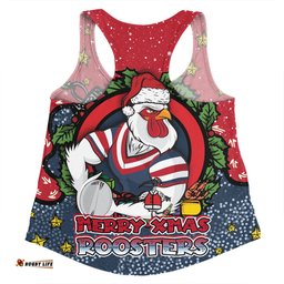 Sydney Roosters Christmas Custom Women Racerback Singlet - Merry Christmas Our Beloved Team With Aboriginal Dot Art Pattern Women Racerback Singlet