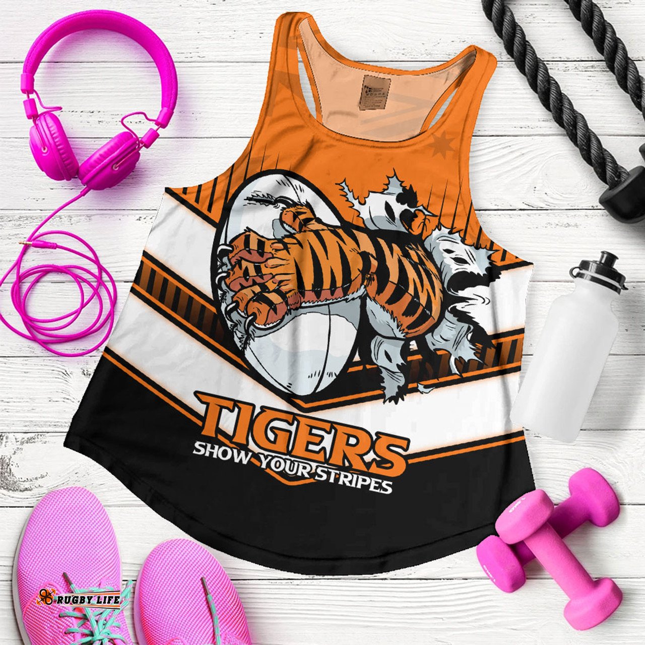Wests Tigers Women's Racerback Tank - Wests Tigers Mascot With Australia Flag