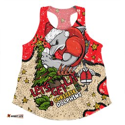 Redcliffe Dolphins Christmas Custom Women Racerback Singlet - Let's Get Lit Chrisse Pressie Women Racerback Singlet