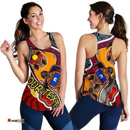 Custom Australia Women Racerback Tank - Australia Aboriginal Inspired Dots With Turtle and NAIDOC Flags