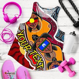 Custom Australia Women Racerback Tank - Australia Aboriginal Inspired Dots With Turtle and NAIDOC Flags