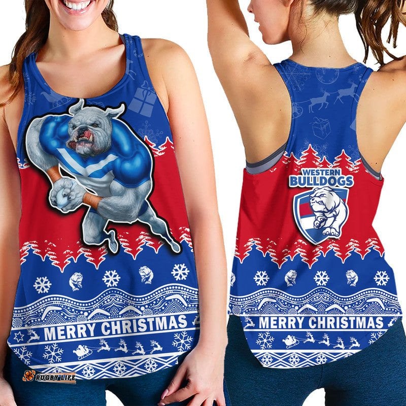 Bulldogs Unique Winter Season Women Racerback Tank Dogs Merry Christmas