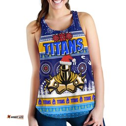 Gold Coast Titans Women Racerback Tank - Gold Coast Titans Ugly Christmas And Aboriginal Patterns Women Racerback Tank
