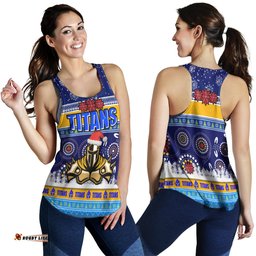 Gold Coast Titans Women Racerback Tank - Gold Coast Titans Ugly Christmas And Aboriginal Patterns Women Racerback Tank
