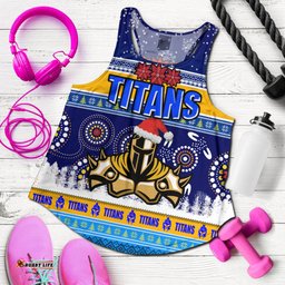 Gold Coast Titans Women Racerback Tank - Gold Coast Titans Ugly Christmas And Aboriginal Patterns Women Racerback Tank