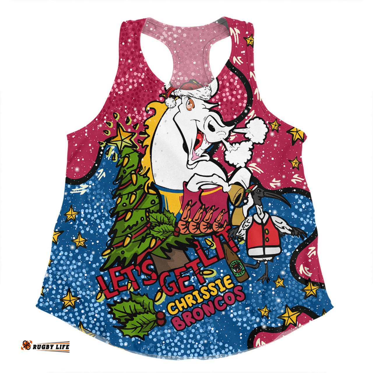 Brisbane Broncos Christmas Custom Women Racerback Singlet - Let's Get Lit Chrisse Pressie Women Racerback Singlet
