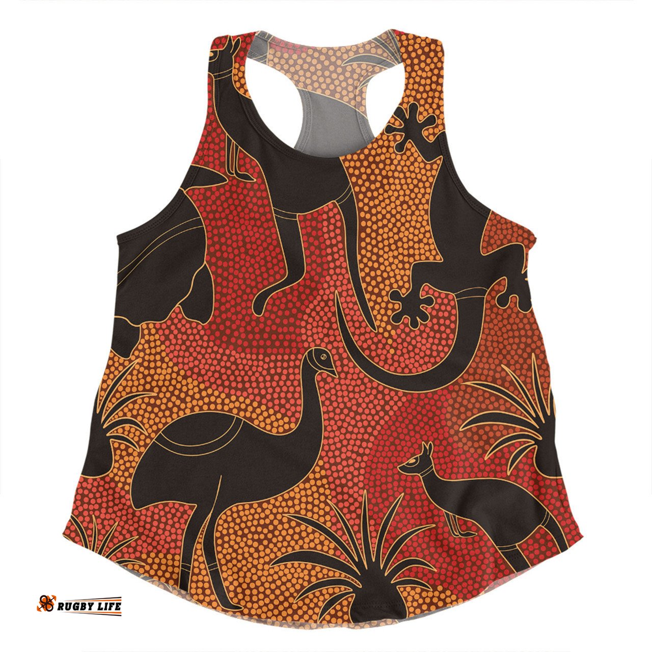 Australia Aboriginal Women Racerback Singlet - Aboriginal Dot Art With Animals Women Racerback Singlet