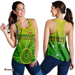 Cricket Australia Indigenous Aboriginal Women Racerback Tanks Boomerang Dot Painting Style