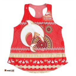 Redcliffe Dolphins Christmas Custom Women Racerback Singlet - Ugly Xmas And Aboriginal Patterns For Die Hard Fan Women Racerback Singlet