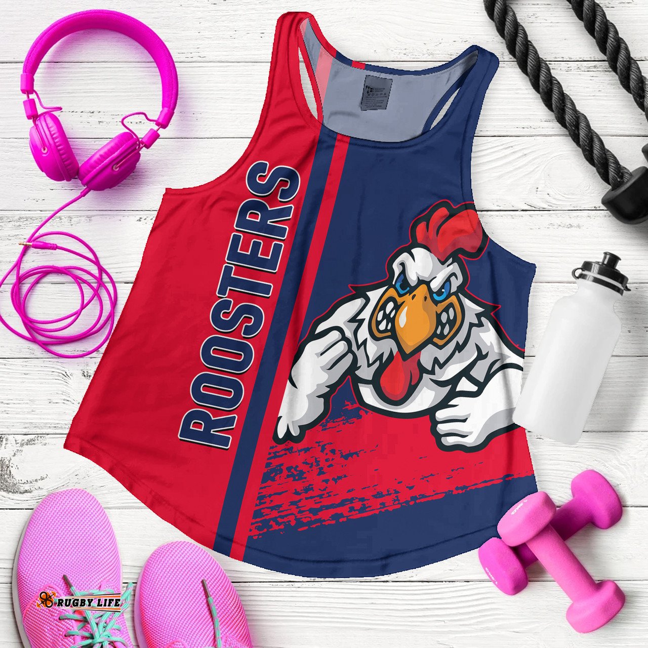Sydney Roosters Women's Racerback Tank - Sydney Roosters Mascot Quater Style