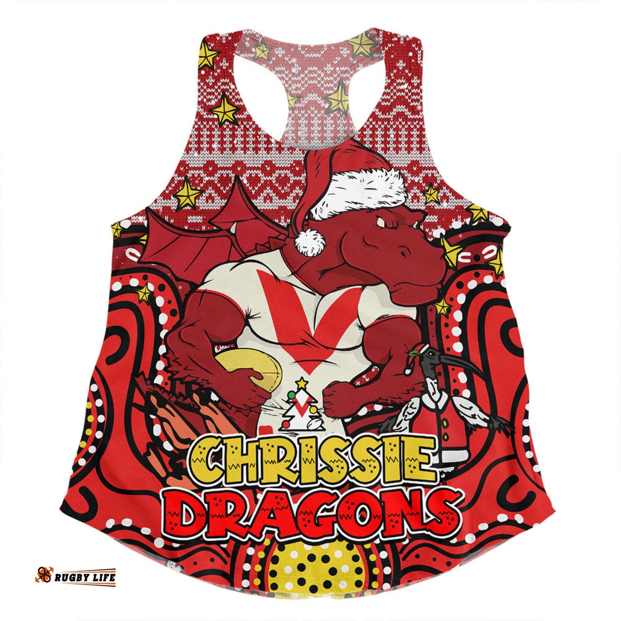 St. George Illawarra Dragons Christmas Custom Women Racerback Singlet - Christmas Knit Patterns Vintage Jersey Ugly Women Racerback Singlet
