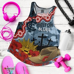 The Blues Football ANZAC 2023 Women Racerback Tank Aboriginal Mix Slouch Hat