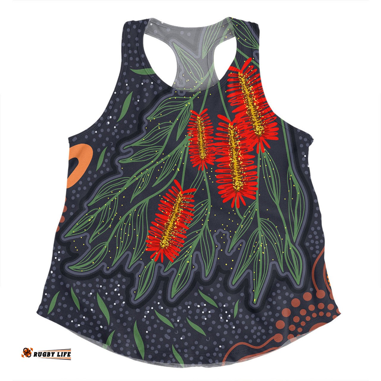 Australia Flowers Aboriginal Women Racerback Singlet - Bottle Brush Medicinal Plant Art Women Racerback Singlet