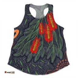 Australia Flowers Aboriginal Women Racerback Singlet - Bottle Brush Medicinal Plant Art Women Racerback Singlet