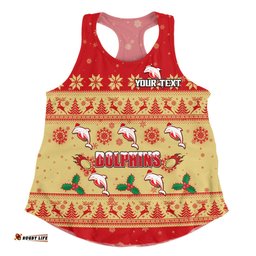 Redcliffe Dolphins Christmas Custom Women Racerback Singlet - Special Ugly Christmas Women Racerback Singlet