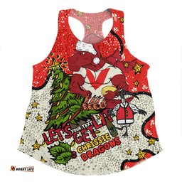 St. George Illawarra Dragons Christmas Custom Women Racerback Singlet - Let's Get Lit Chrisse Pressie Women Racerback Singlet