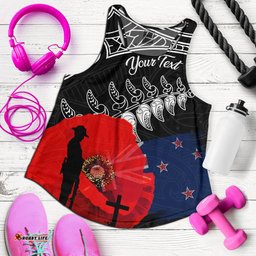 New Zealand Anzac Day Custom Women Racerback Tank Maori New Zealand Anzac Day Poppies