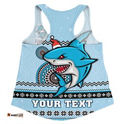 Cronulla-Sutherland Sharks Christmas Custom Women Racerback Singlet - Ugly Xmas And Aboriginal Patterns For Die Hard Fan Women Racerback Singlet