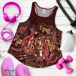 Australia Aboriginal Inspired Women Racerback Tank - Kangaroo family with Hand Art