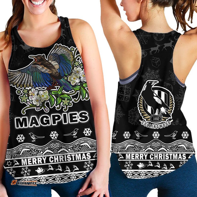 Collingwood Pies Unique Winter Season Women Racerback Tank Magpies Merry Christmas