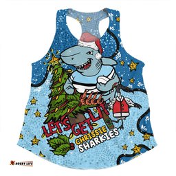 Cronulla-Sutherland Sharks Christmas Custom Women Racerback Singlet - Let's Get Lit Chrisse Pressie Women Racerback Singlet