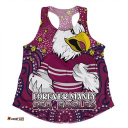 Manly Warringah Sea Eagles Custom Women Racerback Singlet - Custom With Aboriginal Inspired Style Of Dot Painting Patterns  Women Racerback Singlet