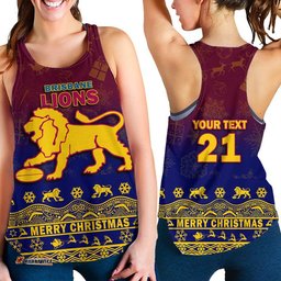 Custom Personalised And Number Brisbane Unique Lions Winter Season Women Racerback Tank Lions Merry Christmas