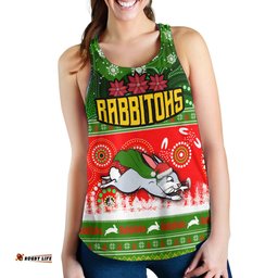 South Sydney Rabbitohs Women Racerback Tank - South Sydney Rabbitohs Ugly Christmas And Aboriginal Patterns Women Racerback Tank