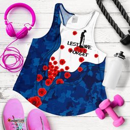 Anzac Lest We Forget Women's Racerback Tank Australian Flag Blue
