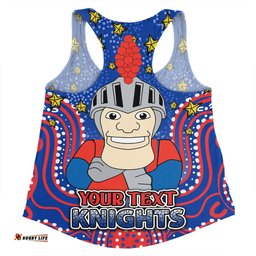 Newcastle Knights Custom Women Racerback Singlet - Custom With Aboriginal Inspired Style Of Dot Painting Patterns  Women Racerback Singlet