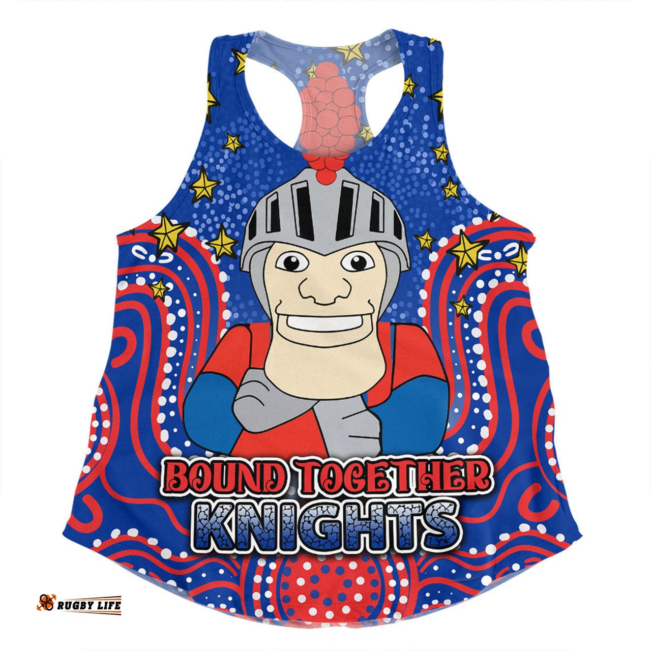 Newcastle Knights Custom Women Racerback Singlet - Custom With Aboriginal Inspired Style Of Dot Painting Patterns  Women Racerback Singlet
