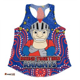 Newcastle Knights Custom Women Racerback Singlet - Custom With Aboriginal Inspired Style Of Dot Painting Patterns  Women Racerback Singlet