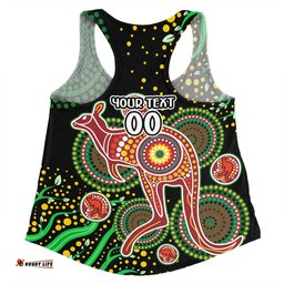 Australia Kangaroo Aboriginal Custom Women Racerback Singlet - Aboriginal Plant With Kangaroo Colorful Art Women Racerback Singlet
