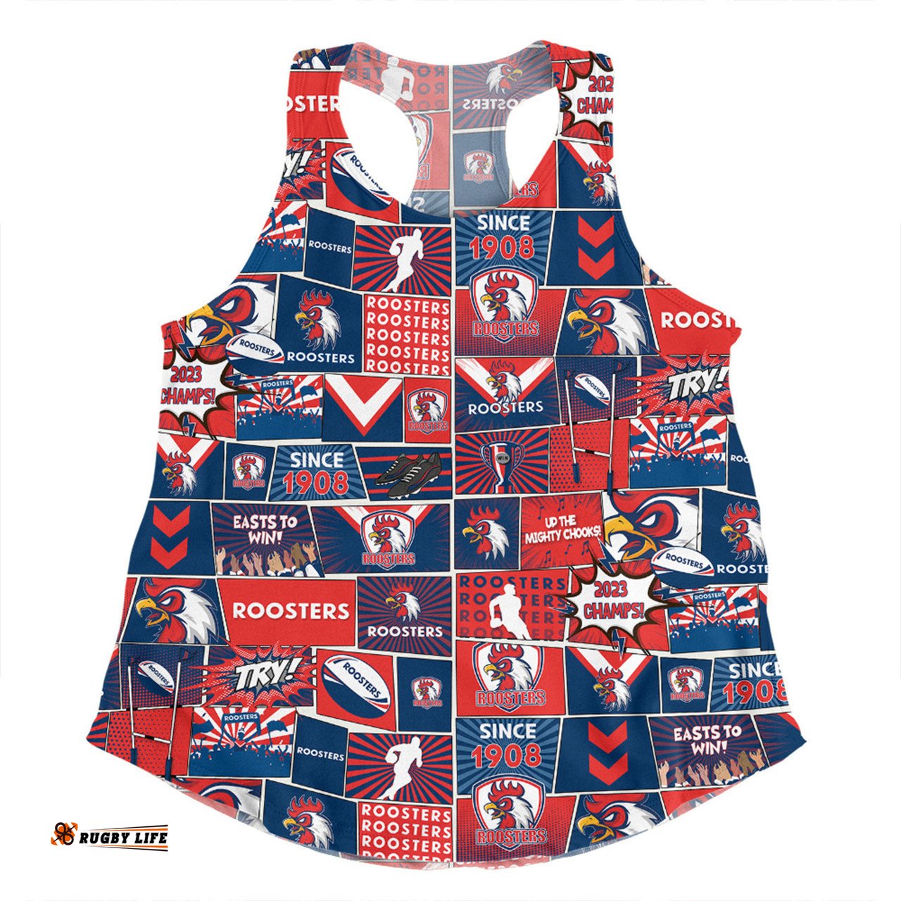 Sydney Roosters Women Racerback Singlet - Team Of Us Die Hard Fan Supporters Comic Style Women Racerback Singlet