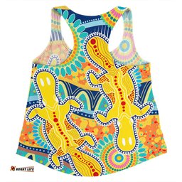 Australia Platypus Aboriginal Women Racerback Singlet - Yellow Platypus With Aboriginal Art Dot Painting Patterns Inspired Women Racerback Singlet