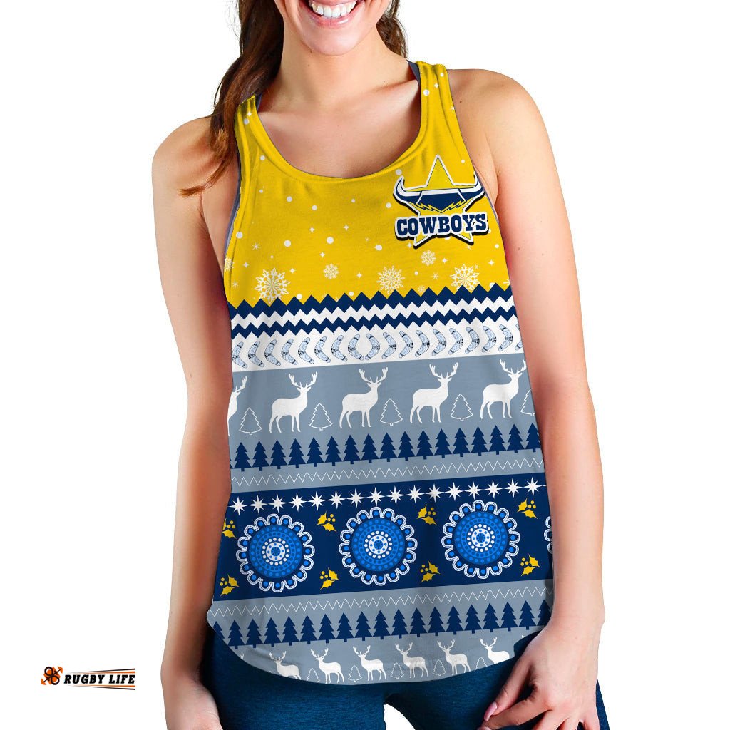 Cowboys Aboriginal Women Racerback Tank Christmas North Queensland