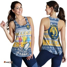 Parramatta Eels Women Racerback Tank - Christmas Snowflakes Parramatta Eels Mascot Women Racerback Tank