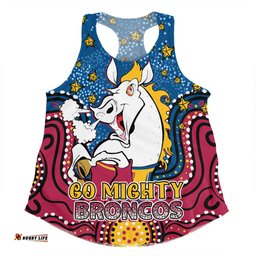 Brisbane Broncos Custom Women Racerback Singlet - Custom With Aboriginal Inspired Style Of Dot Painting Patterns  Women Racerback Singlet